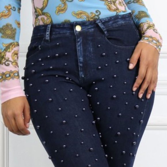 Taffycat's Boutique Denim - Blue Pearls & Dark Blue Wash Jeans